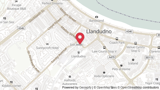 Map showing the location of Llandudno Theory Test Centre