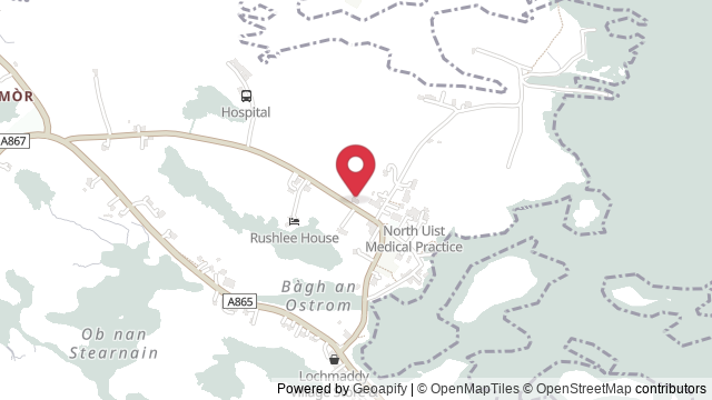 Map showing the location of Lochmaddy Theory Test Centre