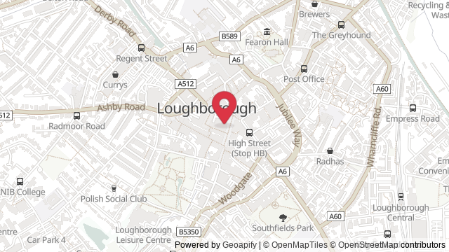 Map showing the location of Loughborough Theory Test Centre