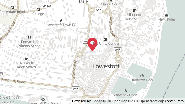 Map showing the location of Lowestoft Theory Test Centre