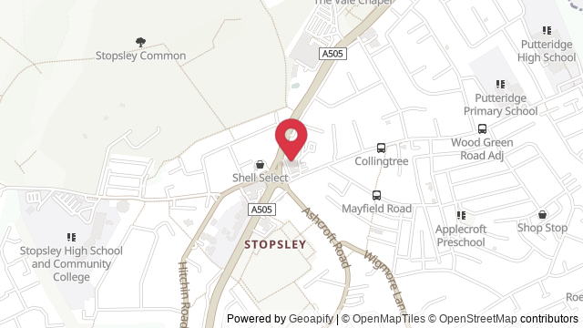 Map showing the location of Luton Theory Test Centre