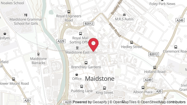Map showing the location of Maidstone Theory Test Centre