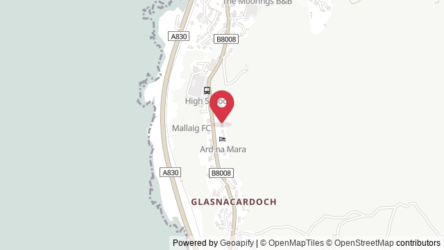 Map showing the location of Mallaig Theory Test Centre