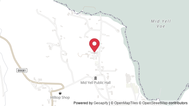 Map showing the location of Mid Yell Theory Test Centre