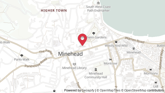 Map showing the location of Minehead Theory Test Centre