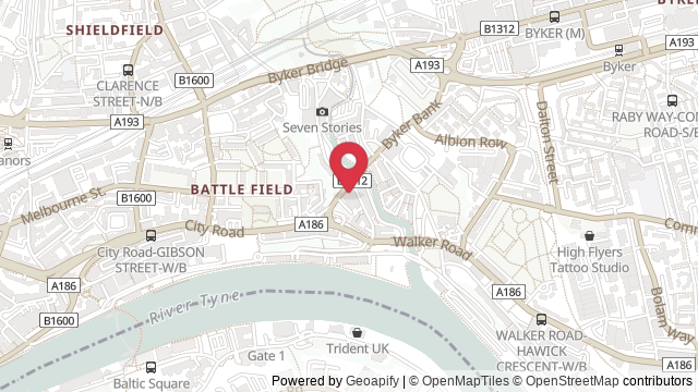 Map showing the location of Newcastle Theory Test Centre