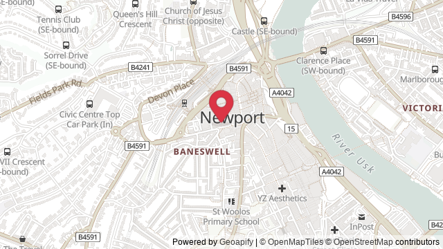 Map showing the location of Newport Theory Test Centre