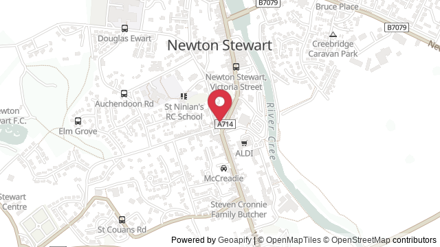 Map showing the location of Newton Stewart Theory Test Centre