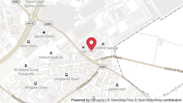 Map showing the location of Oxford Theory Test Centre