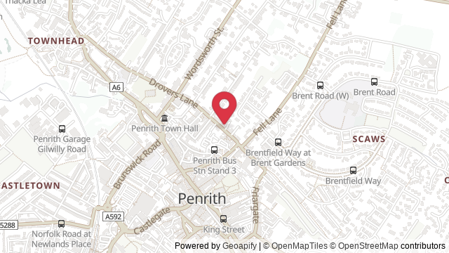 Map showing the location of Penrith Theory Test Centre