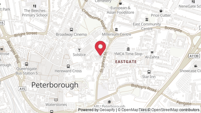 Map showing the location of Peterborough Theory Test Centre