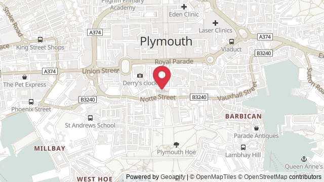 Map showing the location of Plymouth Theory Test Centre
