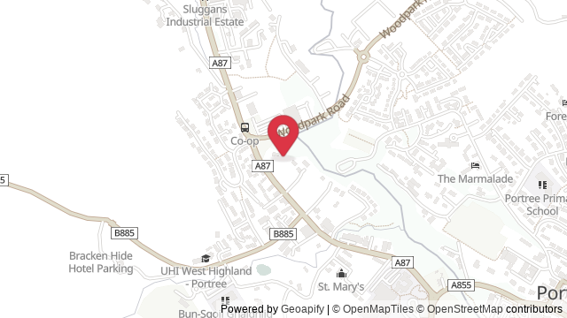 Map showing the location of Portree Theory Test Centre