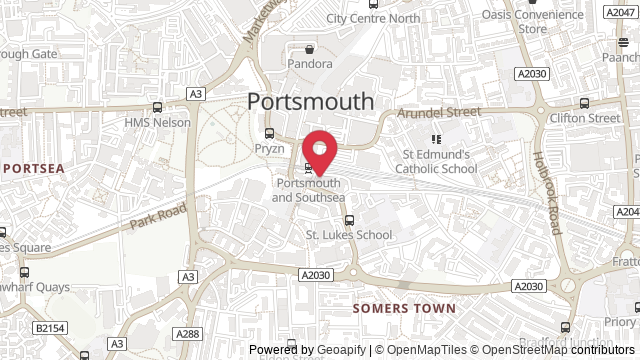 Map showing the location of Portsmouth Theory Test Centre