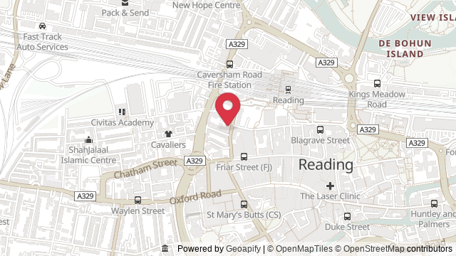 Map showing the location of Reading Theory Test Centre