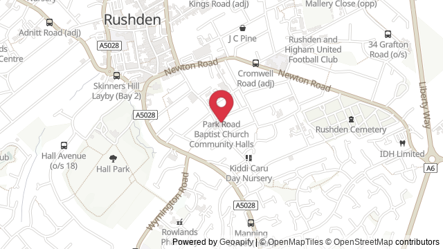 Map showing the location of Rushden Theory Test Centre