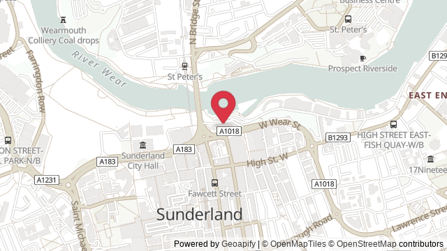 Map showing the location of Sunderland Theory Test Centre