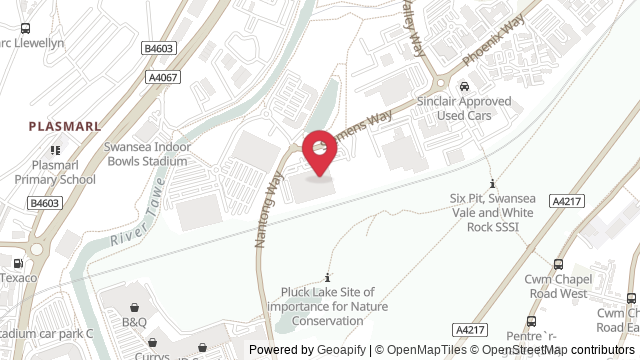 Map showing the location of Swansea Theory Test Centre