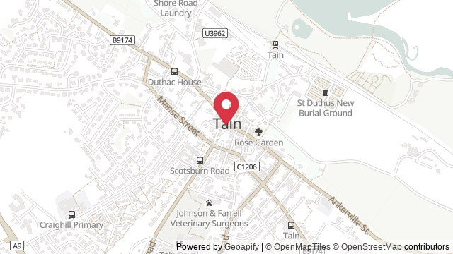 Map showing the location of Tain Theory Test Centre