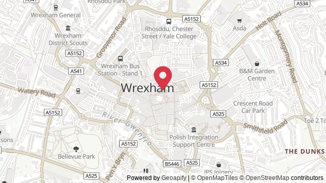 Map showing the location of Wrexham Theory Test Centre